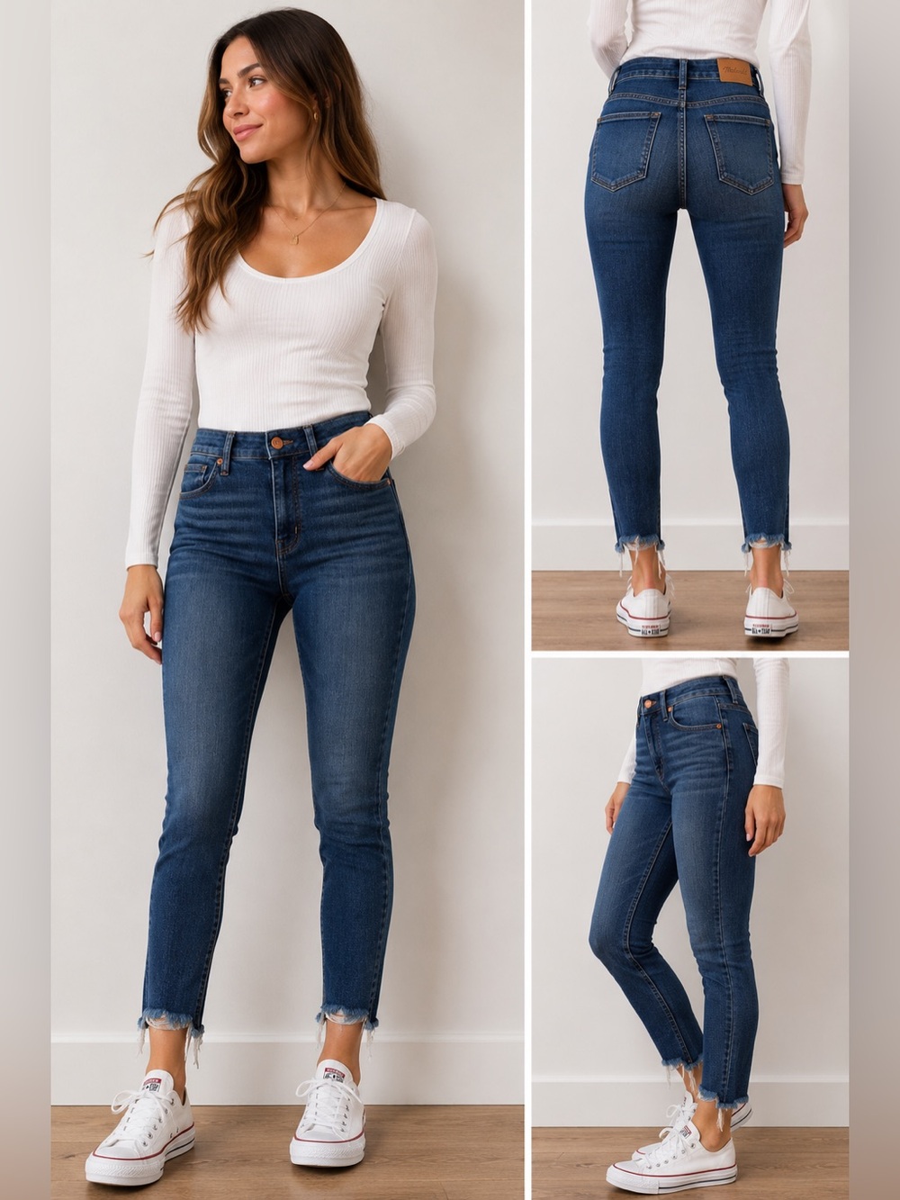 Madewell Dark Blue Skinny Jeans with Frayed Ankles